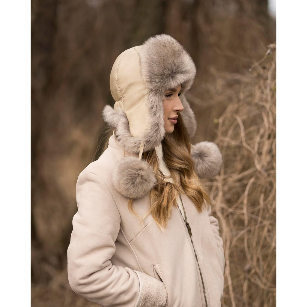Futrzane Aviator Hat - Winter Trapper Hats for Women - Warm Russian Bomber Hat