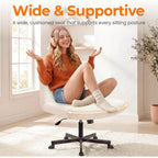 Neo Chair Criss Cross Chair With Wheels Home Office Cross Legged Armless Chairs Adjustable Computer Desk Wide Seat For Bedroom Vanity Comfy Swivel (Teddy White)