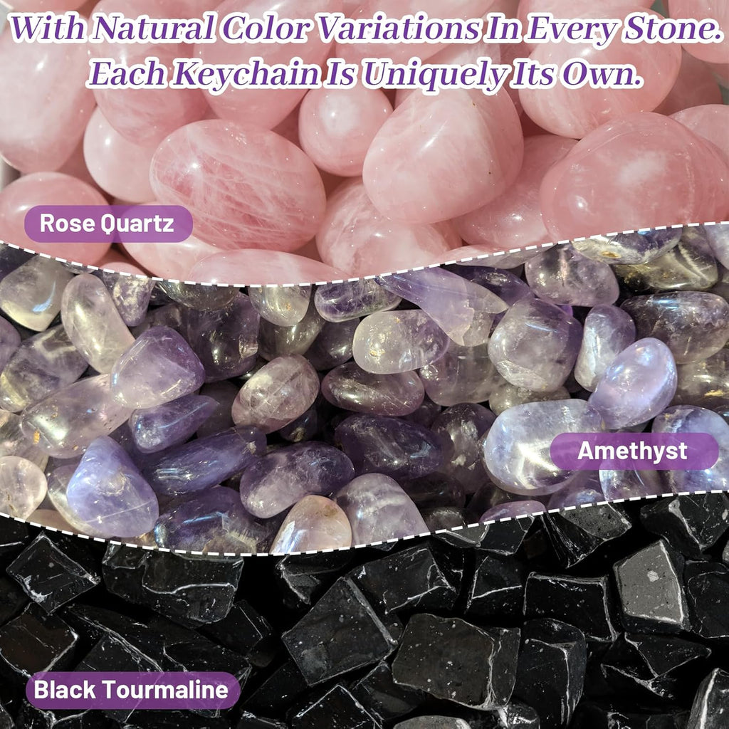 Nogeqi Natural Crystal Keychain for Anxiety Relief, New Beginnings Healing Crystal Key Chain Gifts Keychain for Women Friends Good Luck Retirement Small Healing Stones Gifts