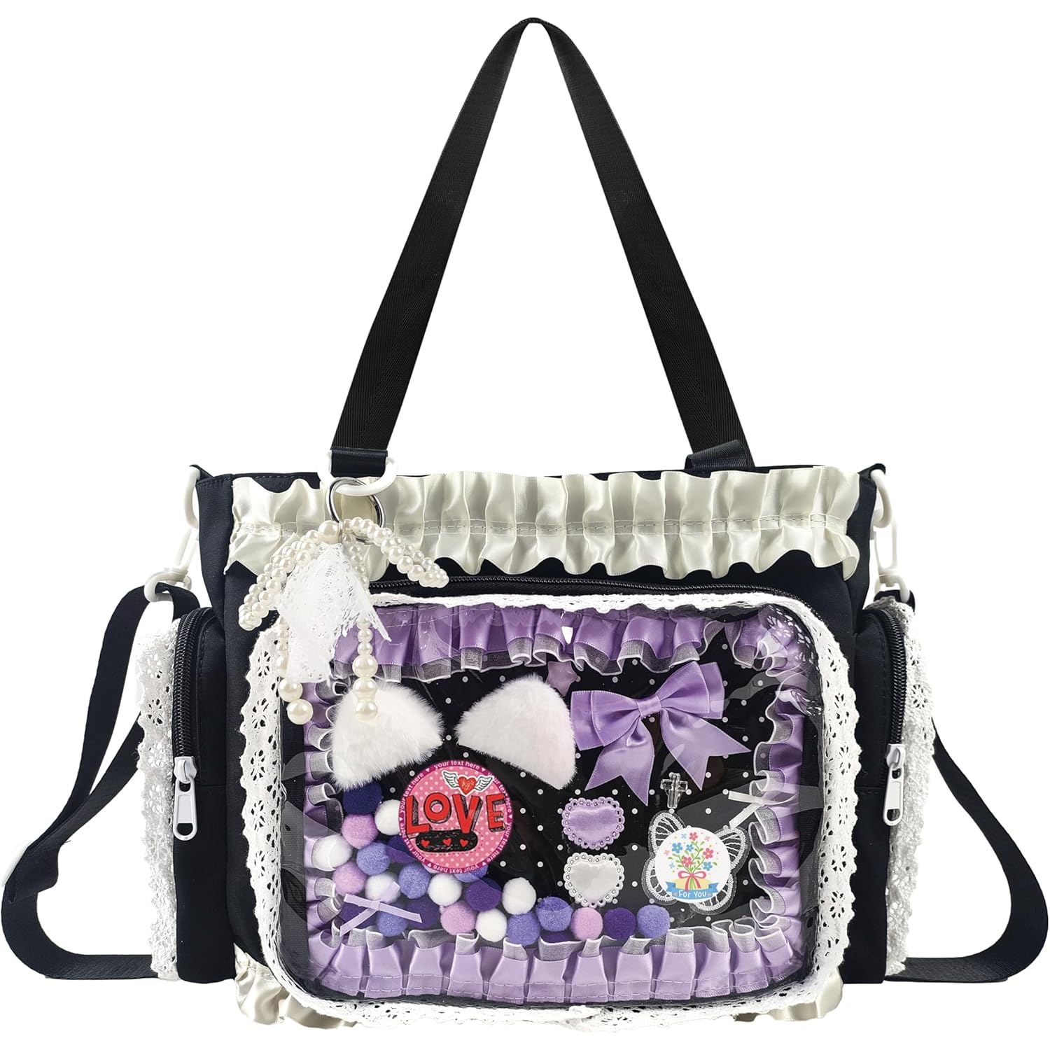 Ita Bag,DIY Clear Pin Display Bag with Insert and Accessories,Anime Kawaii Ita Crossbody Purse,Women Y2K Shoulder Bags