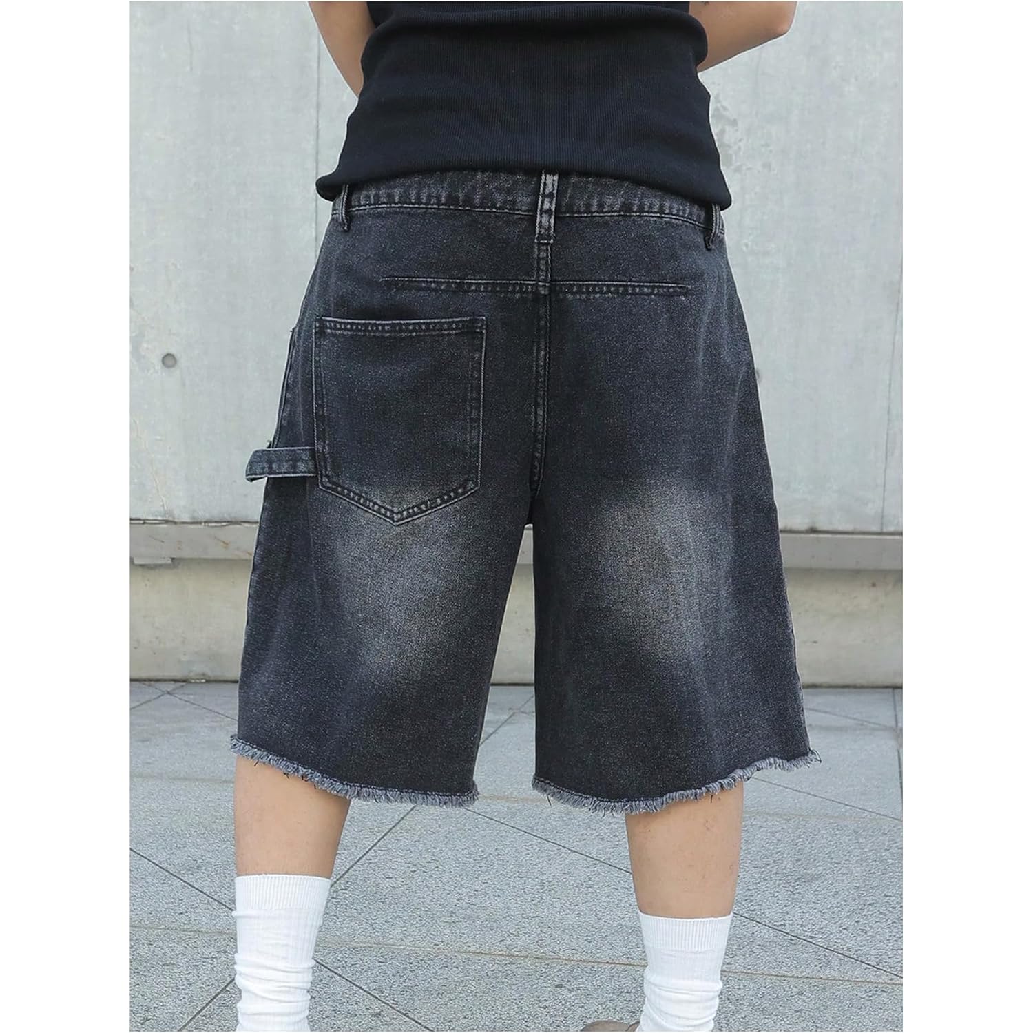 Shenhe Men'S Baggy Jean Shorts Y2K Jorts Wide Leg Frayed Raw Hem Vintage Bermuda Denim Shorts