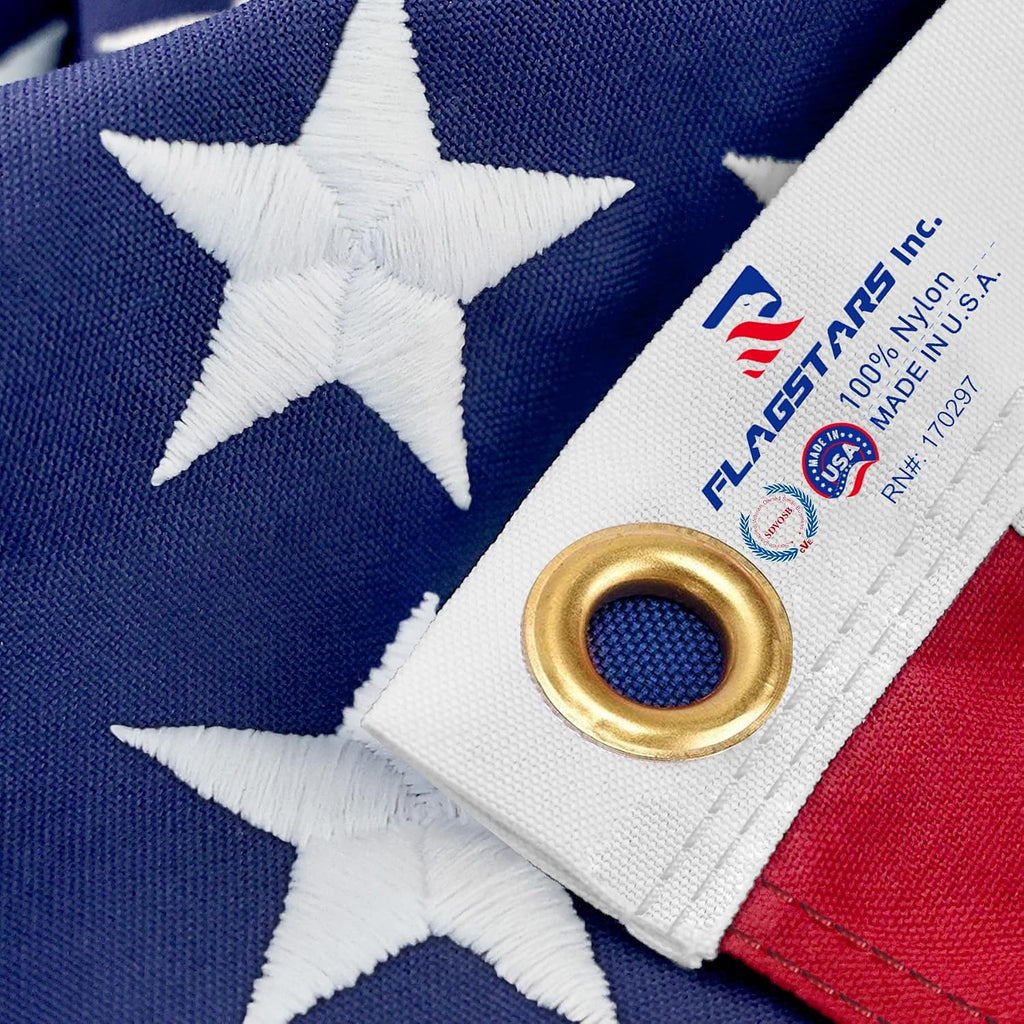 American Flag Made In Usa, 3X5 Ft Heavy Duty Nylon Outdoor Flag, Super Durable For All-Weather High Wind Use, Fade-Resistant, Uv-Protected & Tear-Proof, Longest-Lasting Embroidered Stars Us Flag.