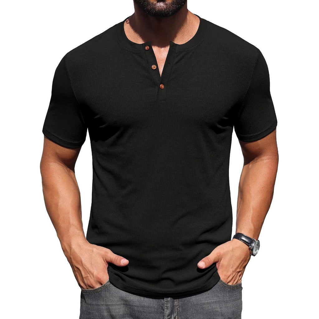 Sailwind Mens Muscle Henley Shirts Lightweight Workout T-Shirt Gym Tee Athletic Short Sleeve With Button