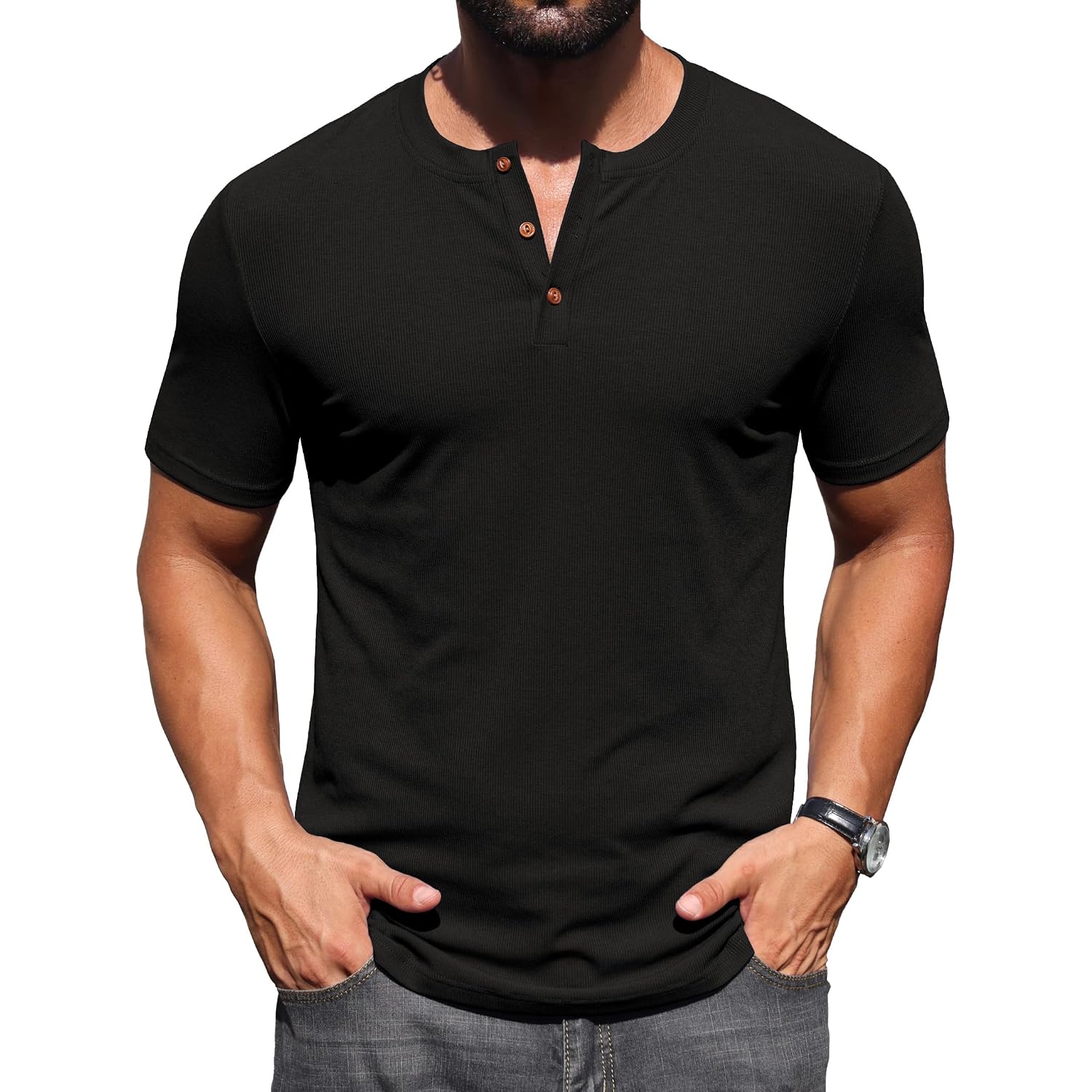 Sailwind Mens Muscle Henley Shirts Lightweight Workout T-Shirt Gym Tee Athletic Short Sleeve With Button