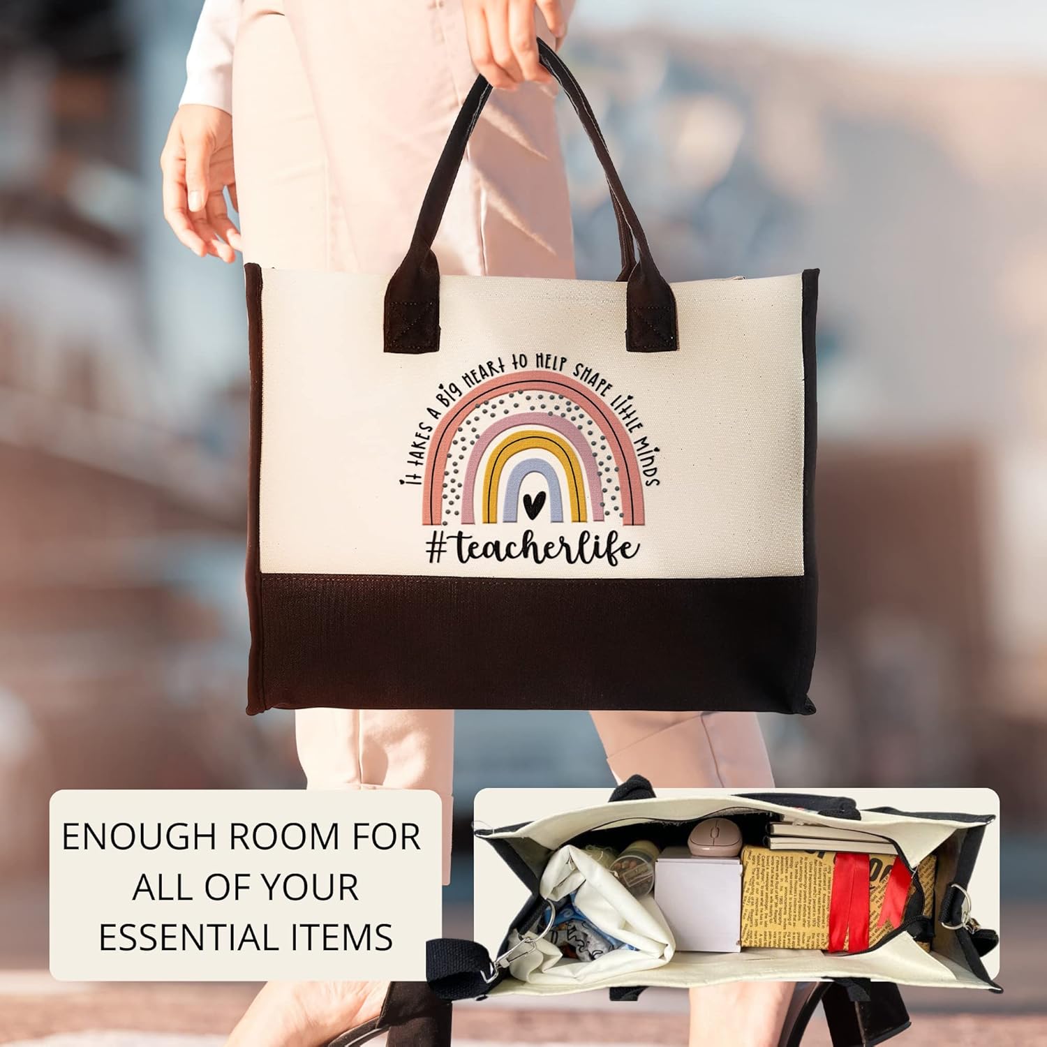 THEBUSSA Teacher Appreciation Gifts - Embroidery Teacher Gifts for Women - Graduation, Retirement, Birthday Tote Bag