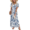 Ofeefan Summer Dresses For Women 2026 Maxi Dress Short Sleeve Sundresses With Pockets Beach Vacation Spring Outfits