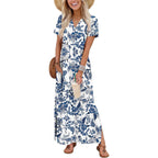 Ofeefan Summer Dresses For Women 2026 Maxi Dress Short Sleeve Sundresses With Pockets Beach Vacation Spring Outfits