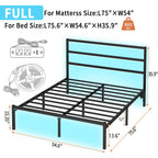 Clibfeng Full Size Bed Frame With Headboard,Heavy Duty Steel Slats Support-Led Bed Frame With Usb Charging Station,Mattress Foundation-Under Bed Storage,No Box Spring Needed,Noise Free，Black