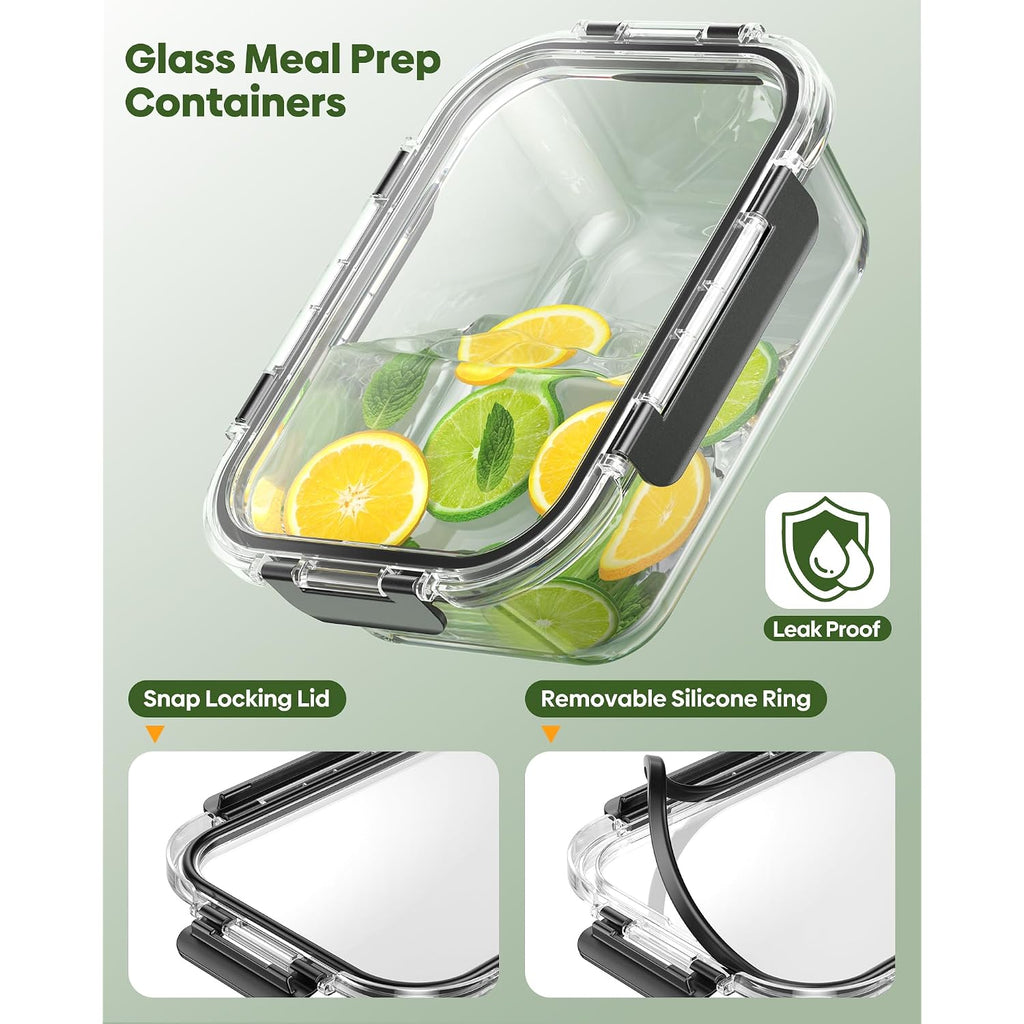 40 Pcs Glass Food Storage Containers With Lids(20 Container & 20 Lid), Borosilicate Glass Meal Prep Containers For Kitchen Storage And Organization, Bpa-Free, Leak Proof, Reusable