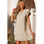 Womens Summer Dresses 2026 Ruffle Short Sleeve Casual V Neck Smocked Floral Burnout Mini Dress Sundress