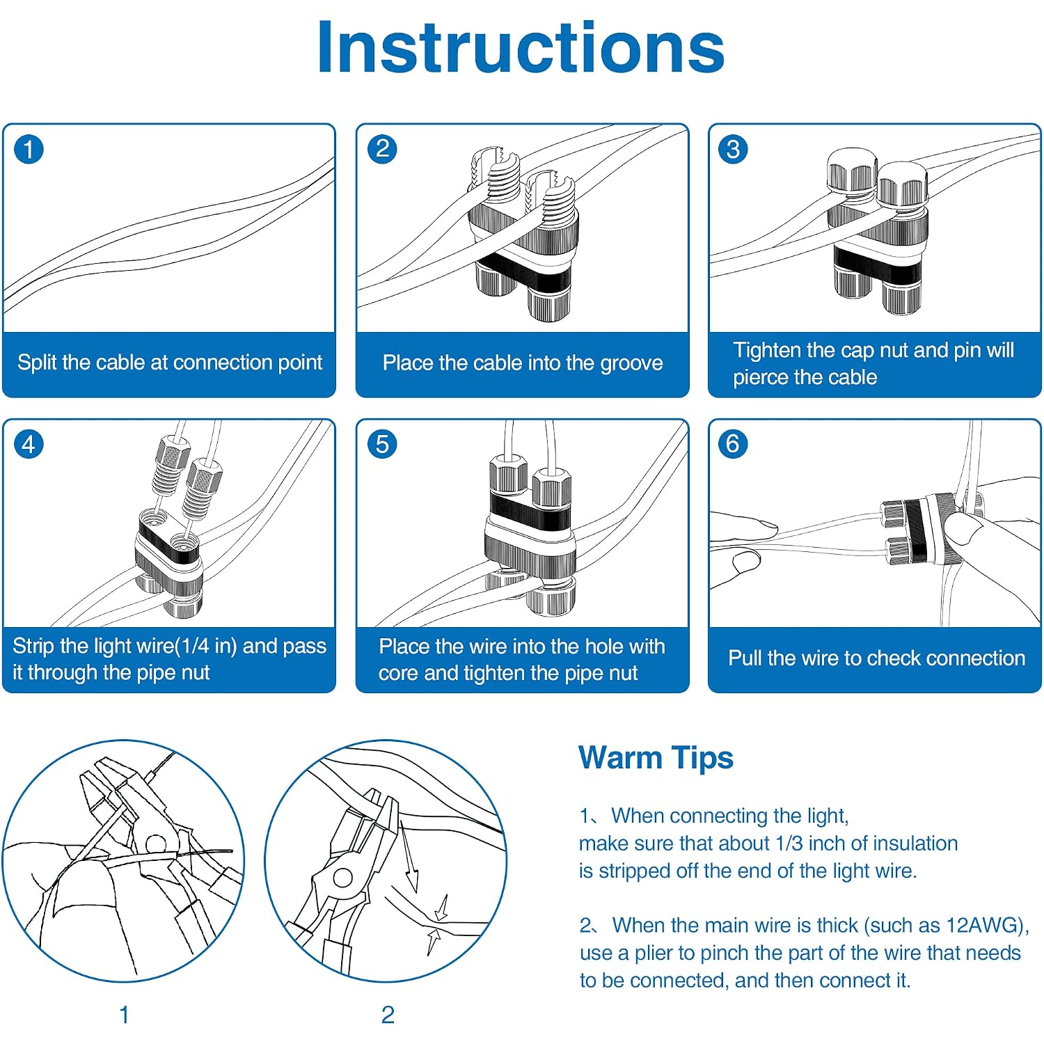 Sunvie Low Voltage Wire Connector Fastlock2 Landscape Lighting Wire Connectors Waterproof Low Voltage Connector 12-18 Gauge Landscape Wire Connectors For Garden Light Pathway Lights, 8 Pack