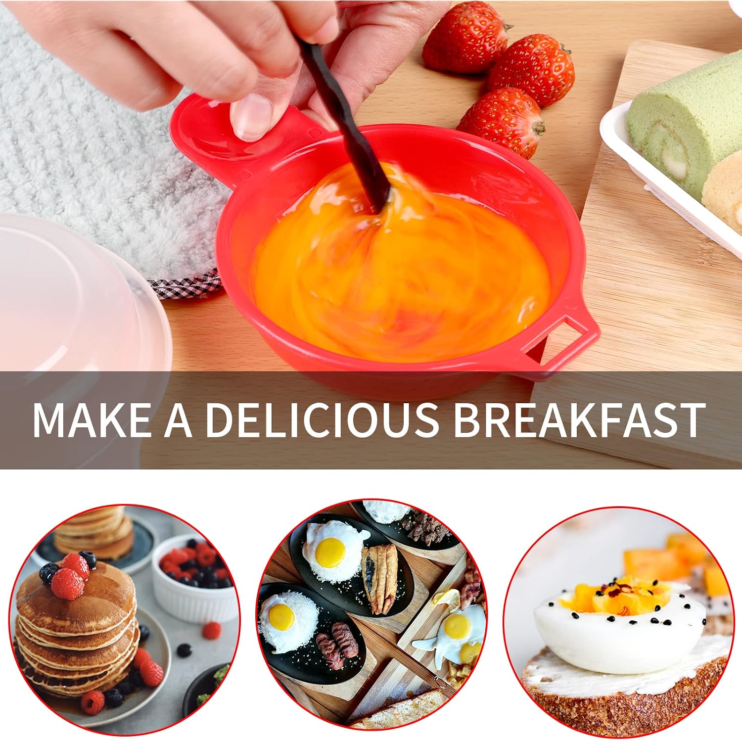 2 Sets Microwave Egg Cooker,1 Minute Fast Egg Hamburg Omelet Maker Kitchen Cooking Tool(Red And Clear)