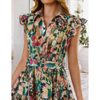 Zesica Women'S Summer Floral Midi Dress 2026 Casual Flutter Short Sleeve Chiffon Button Down Wedding Guest Party Dresses