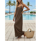 Shenhe Women'S Open Back Spaghetti Strap Beach Maxi Dress Loose Flowy Vacation Sundress