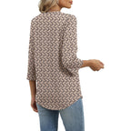 Xieerduo 3/4 Length Sleeve Womens Tops V Neck T Shirts Both Side Buttons Blouses Business Casual Outfits Loose Fit