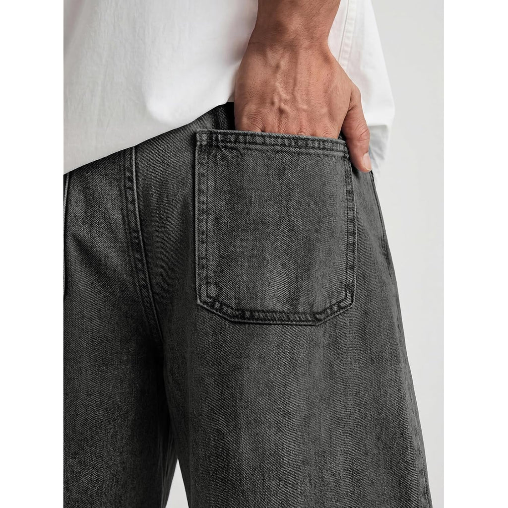 Emmiol Baggy Jean Shorts Men, Y2K Jorts Cargo Ripped Elastic Waist, Mens Denim Shorts Comfy Casual Streetwear Summer