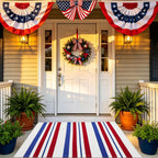 USA 250th Anniversary Patriotic Doormat, 2'4" x 3'7" Red White and Blue Striped Outdoor Rug, Washable Farmhouse Front Porch Welcome Mat for Memorial Day, 4th of July, and Independence Day Decor
