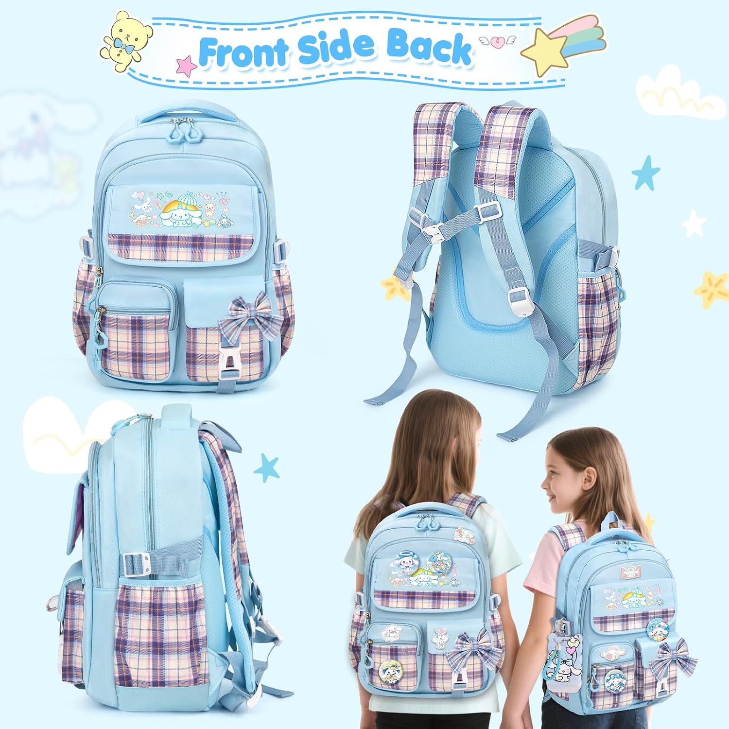 Kieal 16.5/19In School Backpack For Girls With 24Pcs Accessories, Anti-Theft Kids Backpack For Students, New Semester Presents With Pins And Card Holder