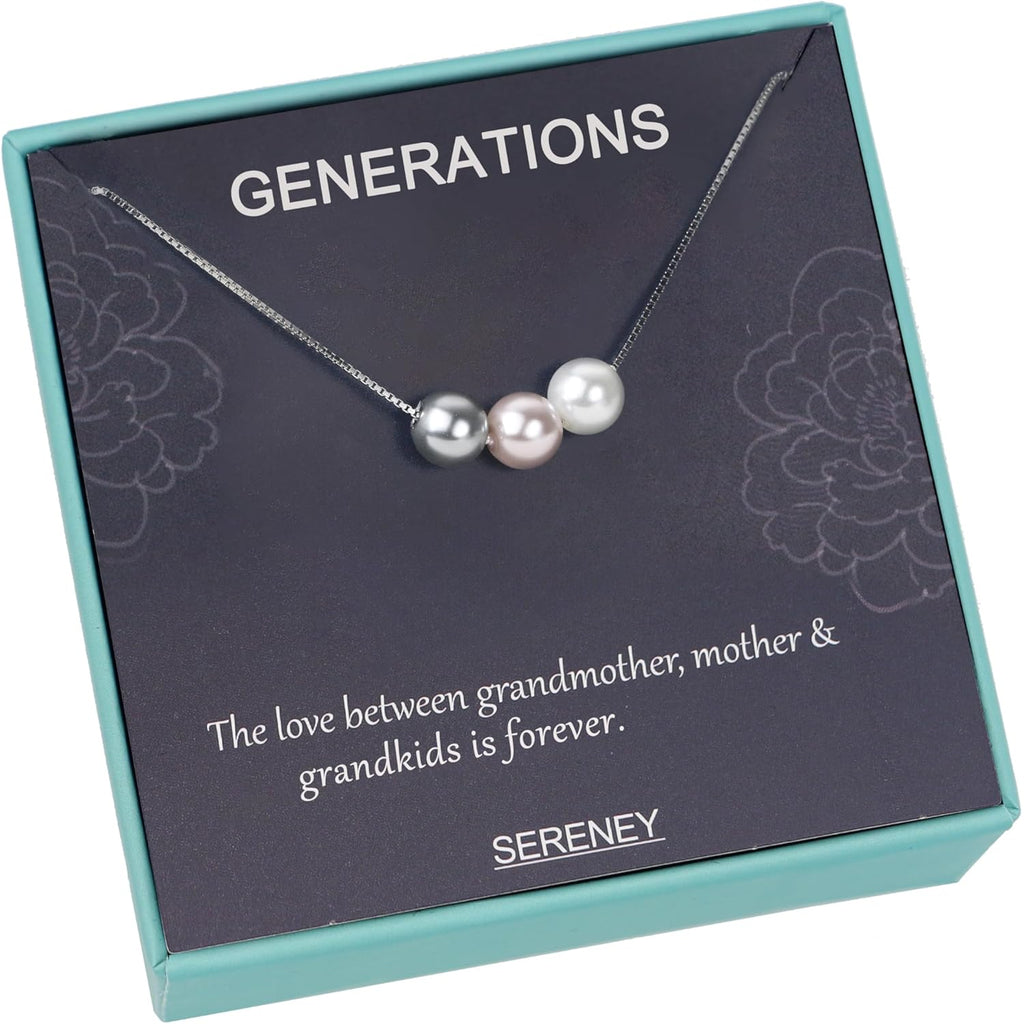 Sereney S925 Sterling Silver Grandma Necklace as Mothers Day Gifts for New Grandma, 3 Circles Grandmother Granddaughter Jewelry for Mom Nana, 3 Sterling Silver Pearl Jewelry as New Grandmother Gifts