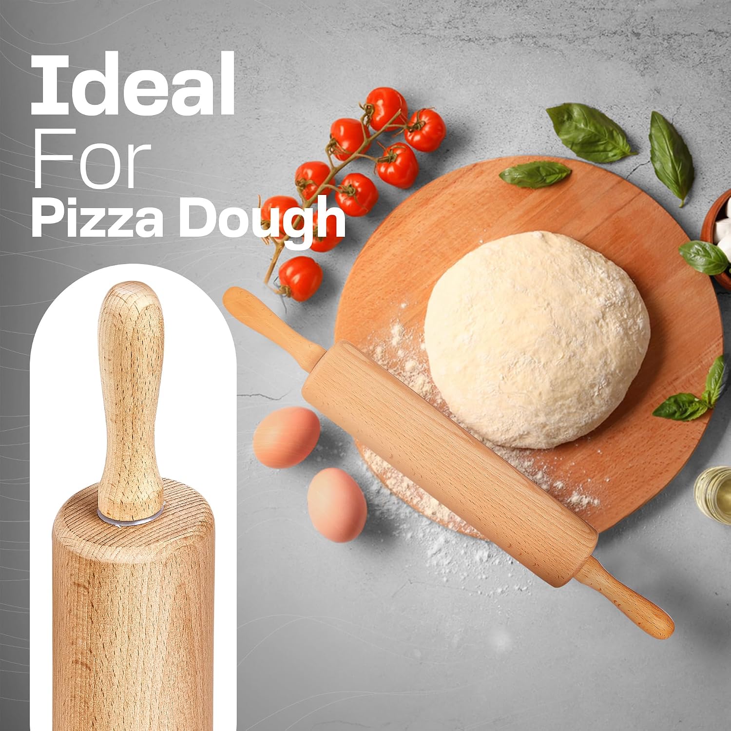 Wooden Rolling Pin – Classic Beech Wood Dough Roller For Baking Pizza, Pastry, Bread, And Cookies