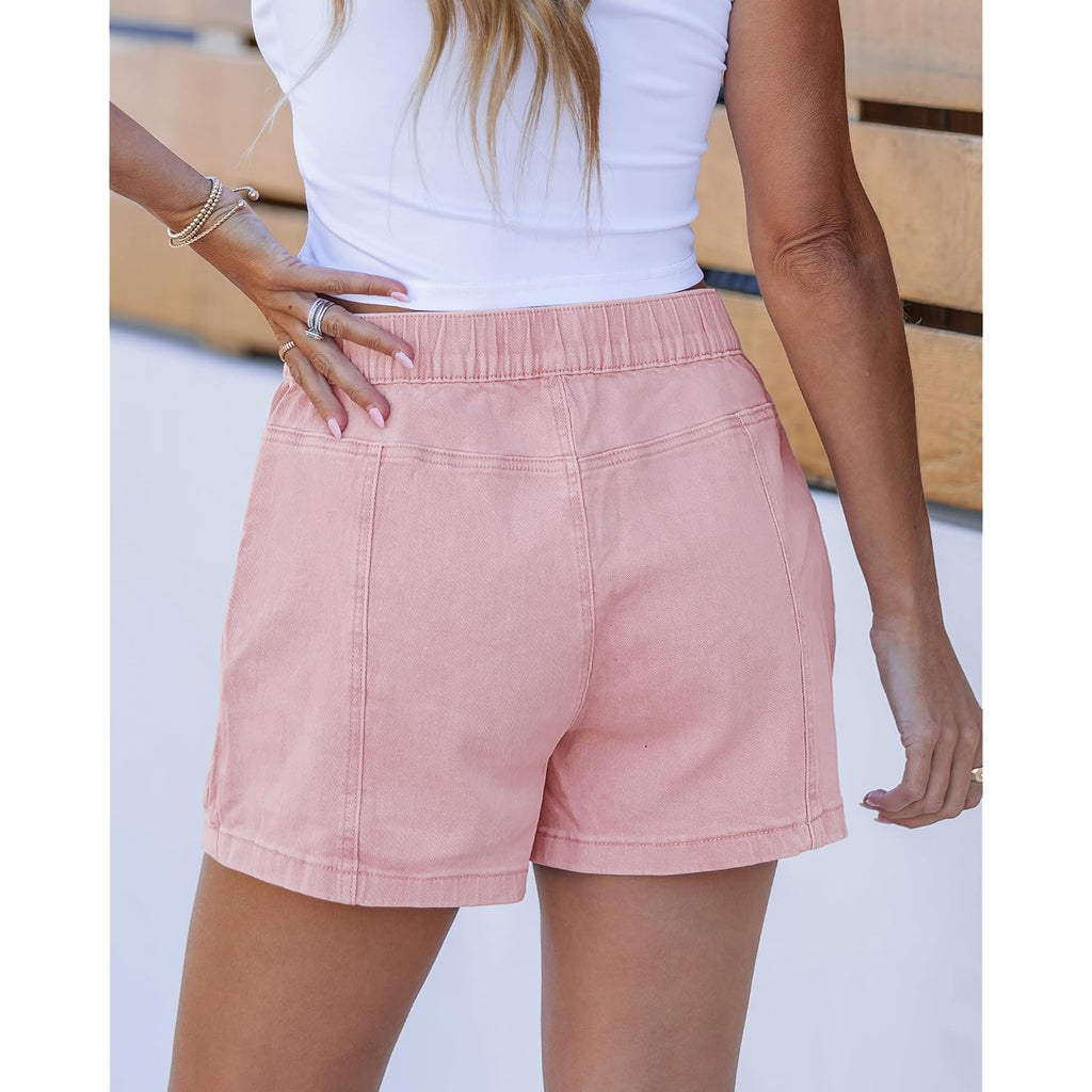 Jean Shorts for Women High Waisted Wide Leg Elastic Waist Stretchy Denim Jorts Summer Causal Shorts with Pockets