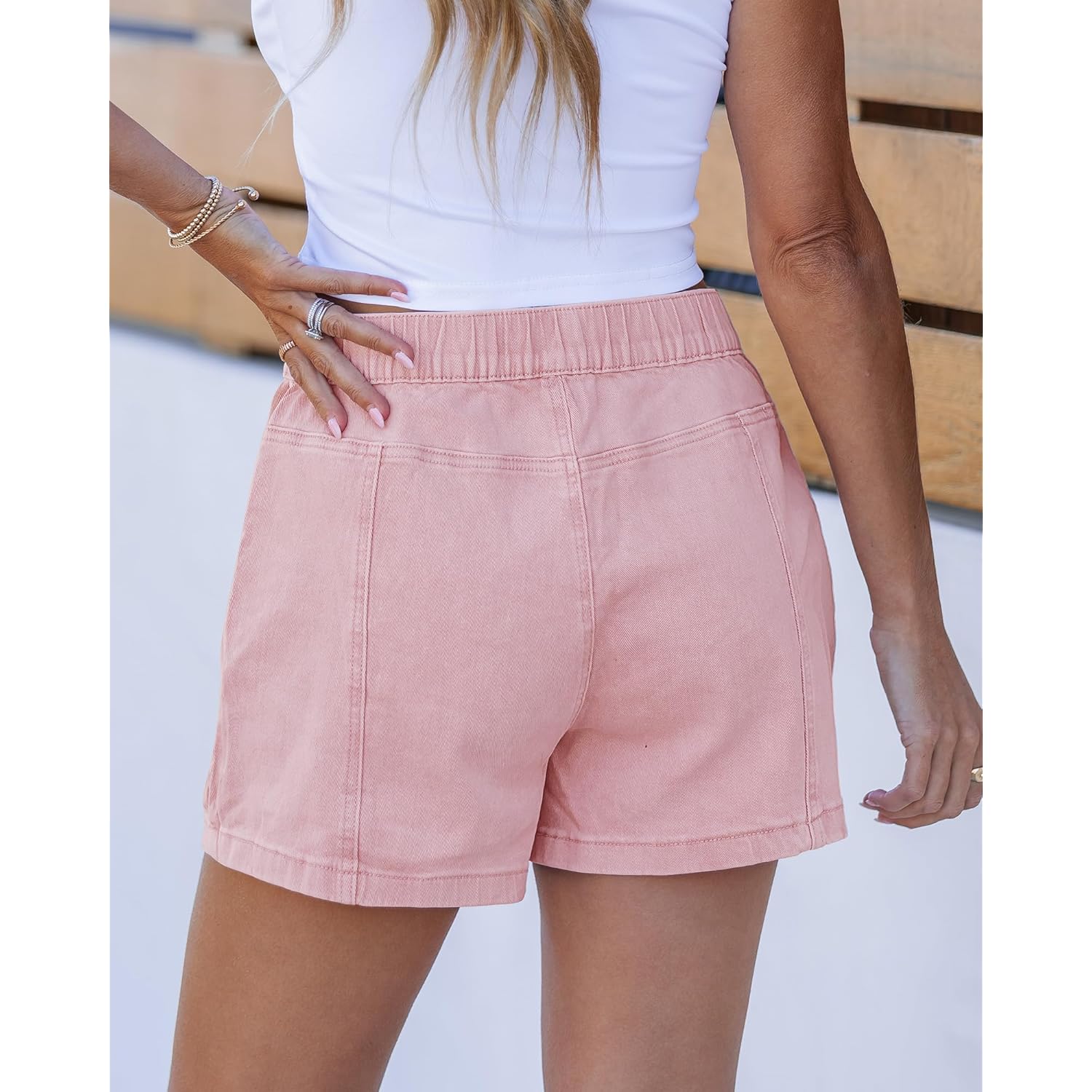Jean Shorts for Women High Waisted Wide Leg Elastic Waist Stretchy Denim Jorts Summer Causal Shorts with Pockets