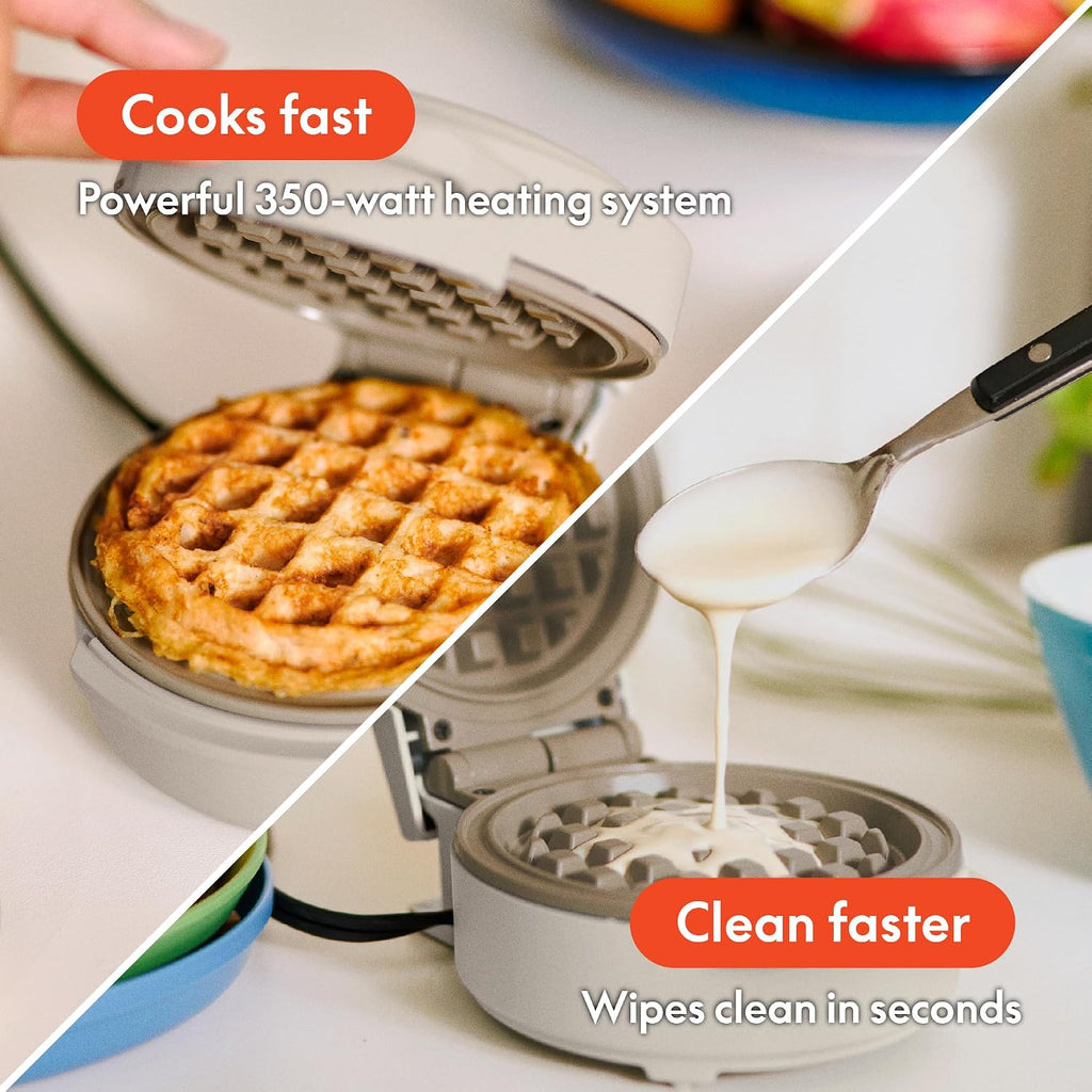 Bella Snack-N-Store Mini Waffle Maker, Evergood™ Ceramic Nonstick Coating, Cord Wrap, Ready Indicator Light & Cool Touch Handles, Stackable Design & Customizable Plates, 350 Watt, Oatmilk