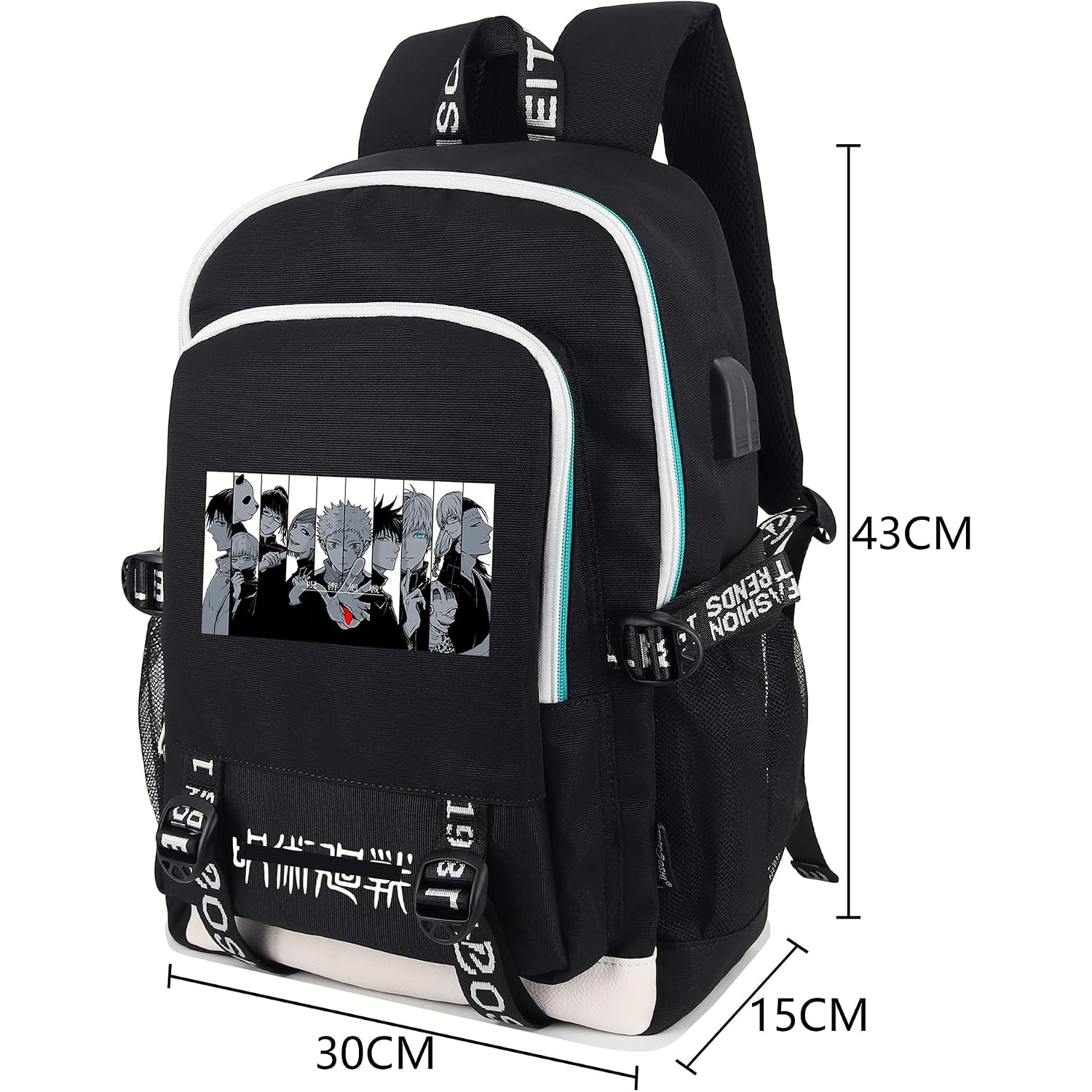 Roffatide Anime Laptop Backpack College Schoolbag Printed Rucksack With Usb Charging Port & Headphone Port Black