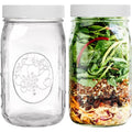 Wide Mouth Mason Jars 32 oz – 2 Pack Quart Size Jars with Airtight Lids and Bands & White Plastic Lid, Ideal for Meal Prep, Canning, Fermenting and DIY Projects, Microwave & Dishwasher Safe.