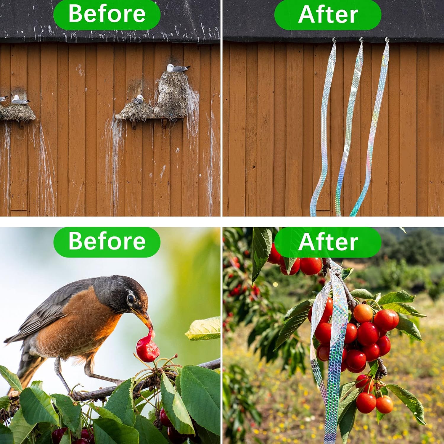 [492Ft] Effective Birds Scare Ribbon, Reflective Flash Reflectors To Keep Pigeons, Hawks, Woodpeckers, Geeses Away From Trees Plants Crops