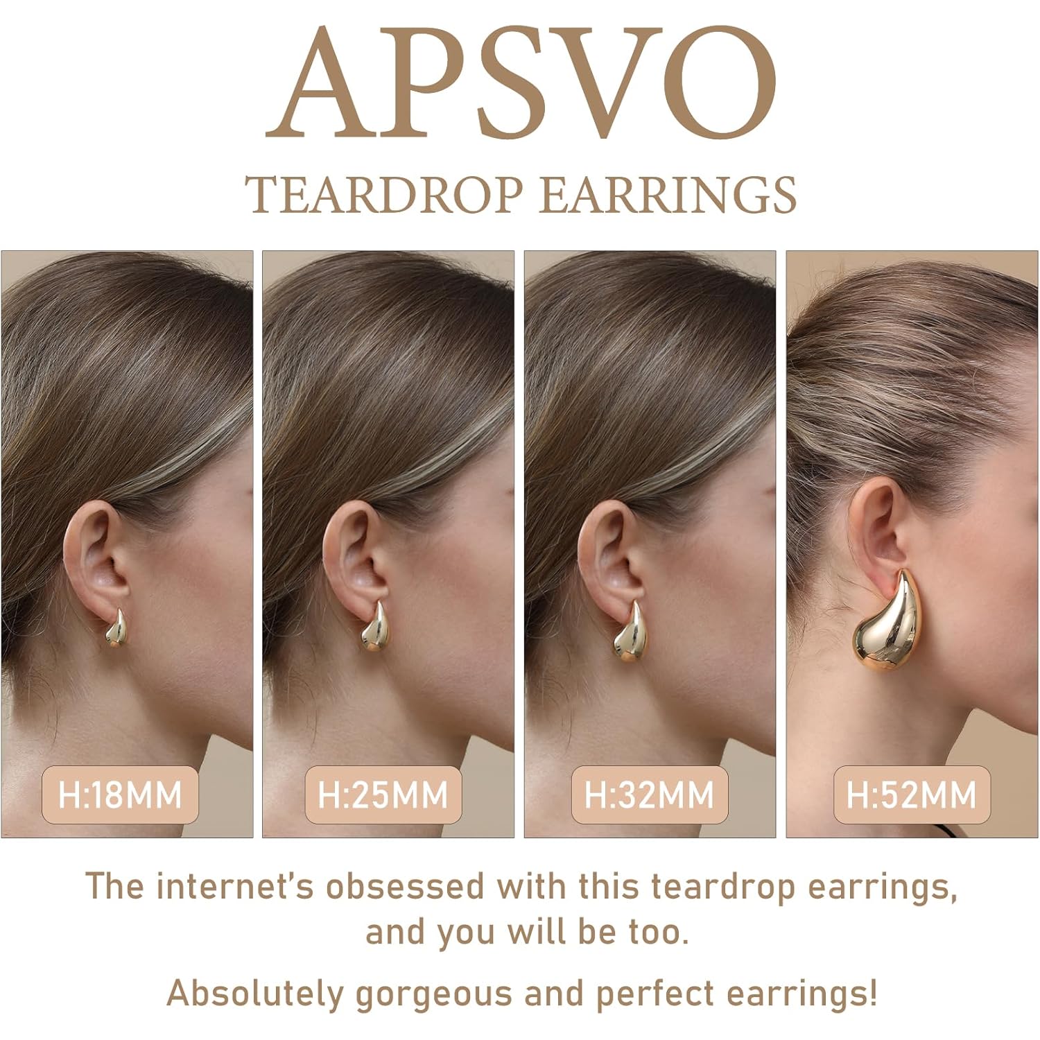 Apsvo Chunky 14K Gold Plated Hoop Earrings for Women, Lightweight Waterdrop Hollow Open Hoops, Hypoallergenic Dupes Earrings