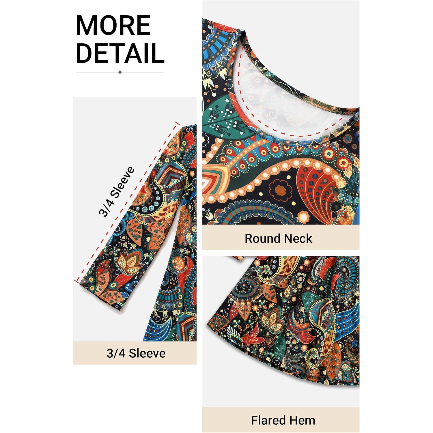 Enmain Womens Tops 3/4 Sleeve Tunic Tops Dressy Casual Plus Size Tunic To Wear With Leggings Swing Shirt Loose Fit Blouses