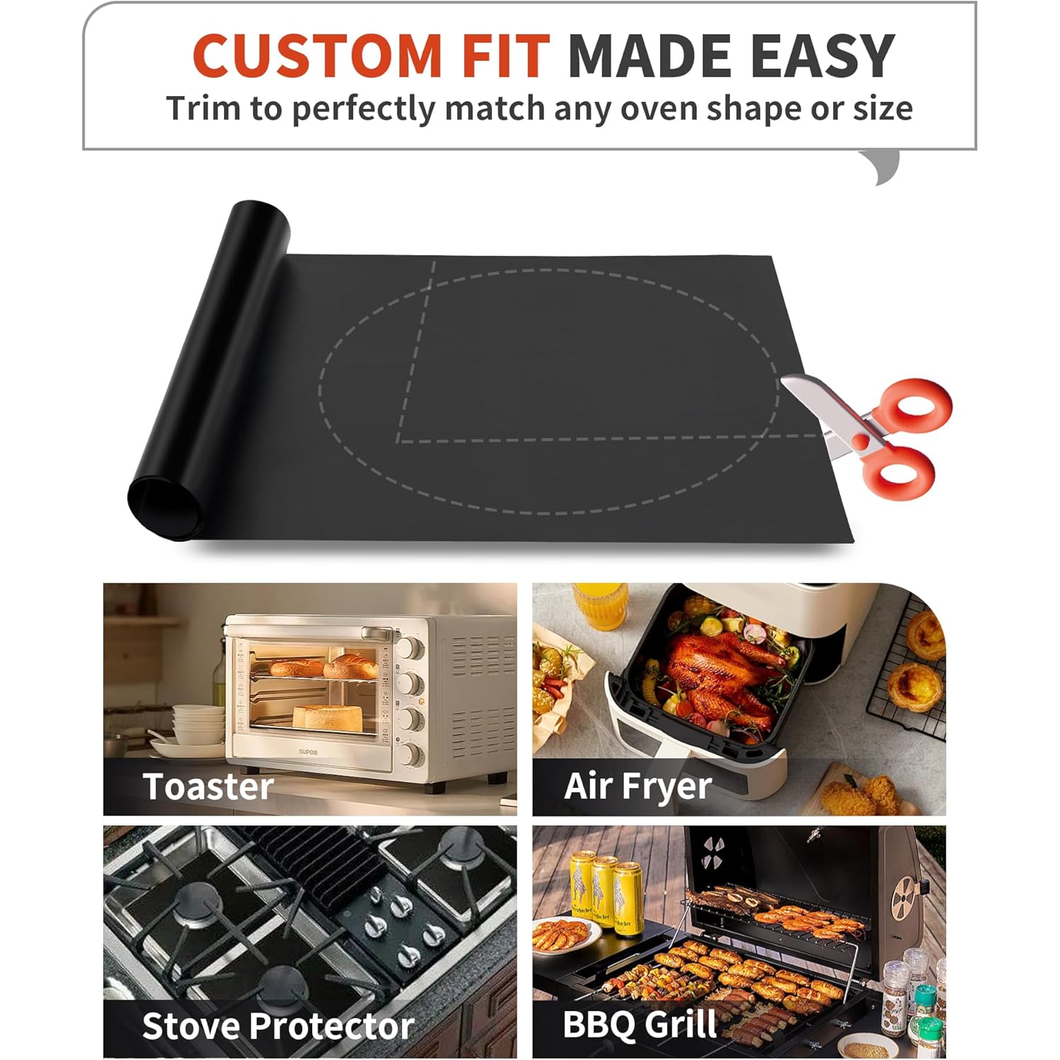 Oven Liners for Bottom of Oven - 2 Pack Large Heavy Duty Oven Mats, 17"x 25" Reusable Matt Liner for Electric, Gas, Toaster Ovens & Grills, BPA & PFOA Free, Kitchen Essentials, Black