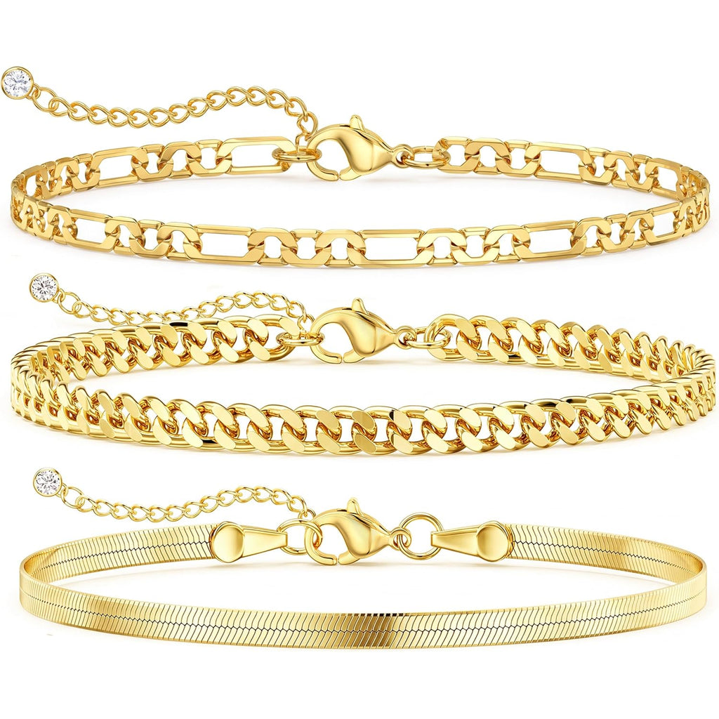 DEARMAY 14K Gold Plated Ankle Bracelets Set for Women Waterproof, Anklets for Women Cuban Link Layered Pack Jewelry Gift