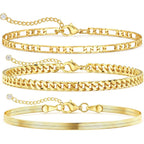 DEARMAY 14K Gold Plated Ankle Bracelets Set for Women Waterproof, Anklets for Women Cuban Link Layered Pack Jewelry Gift