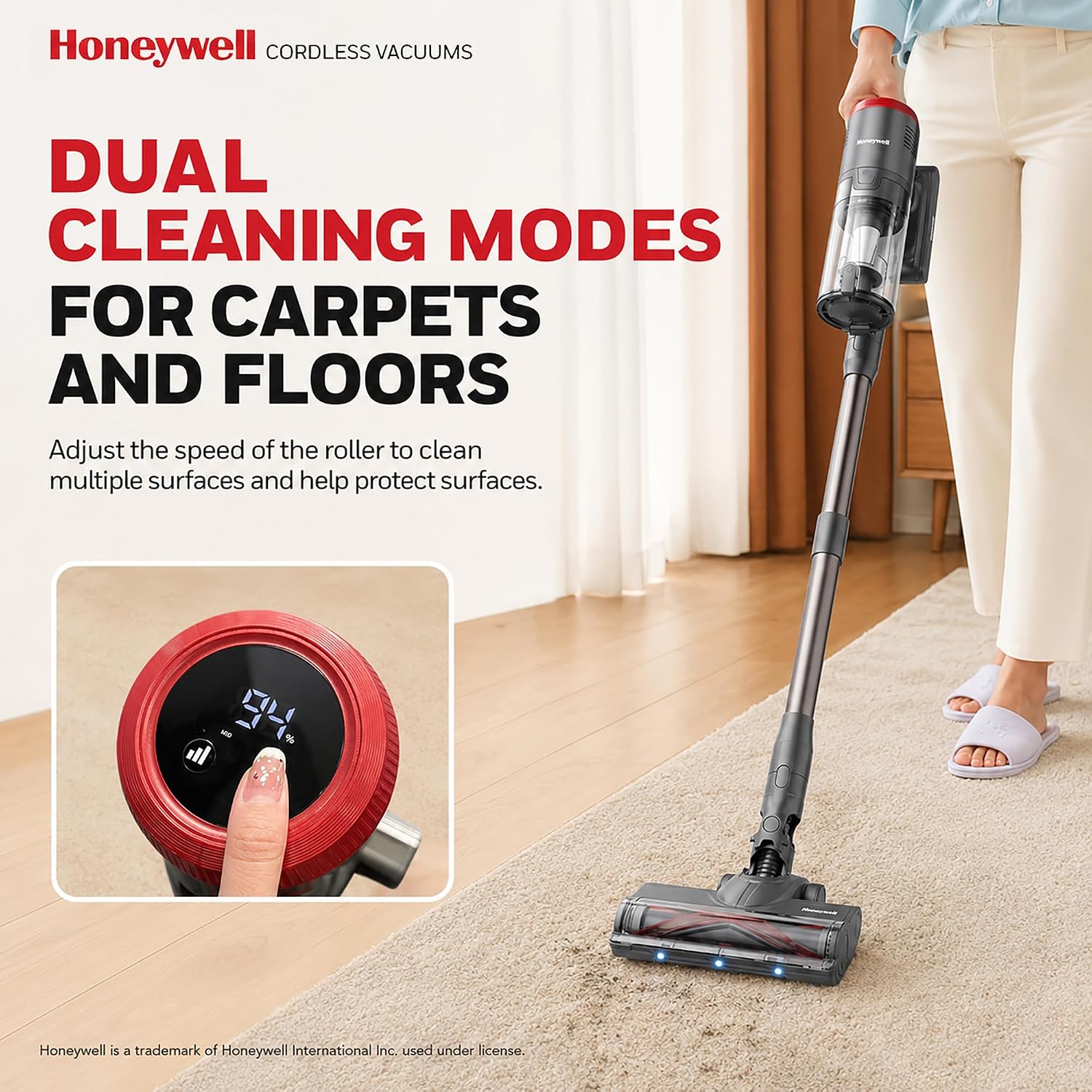 Honeywell Dual Mode Cordless Vacuum Cleaner, Brushless Stick Vacuum Cleaner For Carpet And Hard Floor W/Powerful Suction, Free‑Standing, Anti‑Tangle, 45Mins Runtime, Rechargeable For Home Pet Hair Vc6