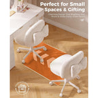Gtplayer Velvet Tall Office Chair With Wheels Vanity Chairs With Back, Versatile Height Use: Office To Bar Stools Small Ergonomic Comfy Armlees Computer Desk Chair With Bow Lumbar Pillow For Gift