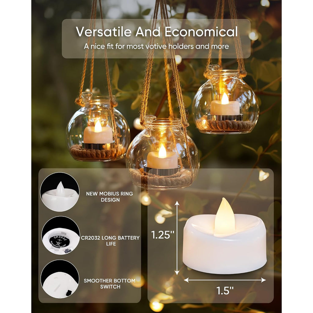 Led Candles, Tea Lights Candles Battery Operated Bulk, 24-Pack Long-Lasting 200 Hours Flameless Tealight Candles, Realistic Tea Lights For Halloween Christmas Wedding, 1.5'' D X 1.25'' H