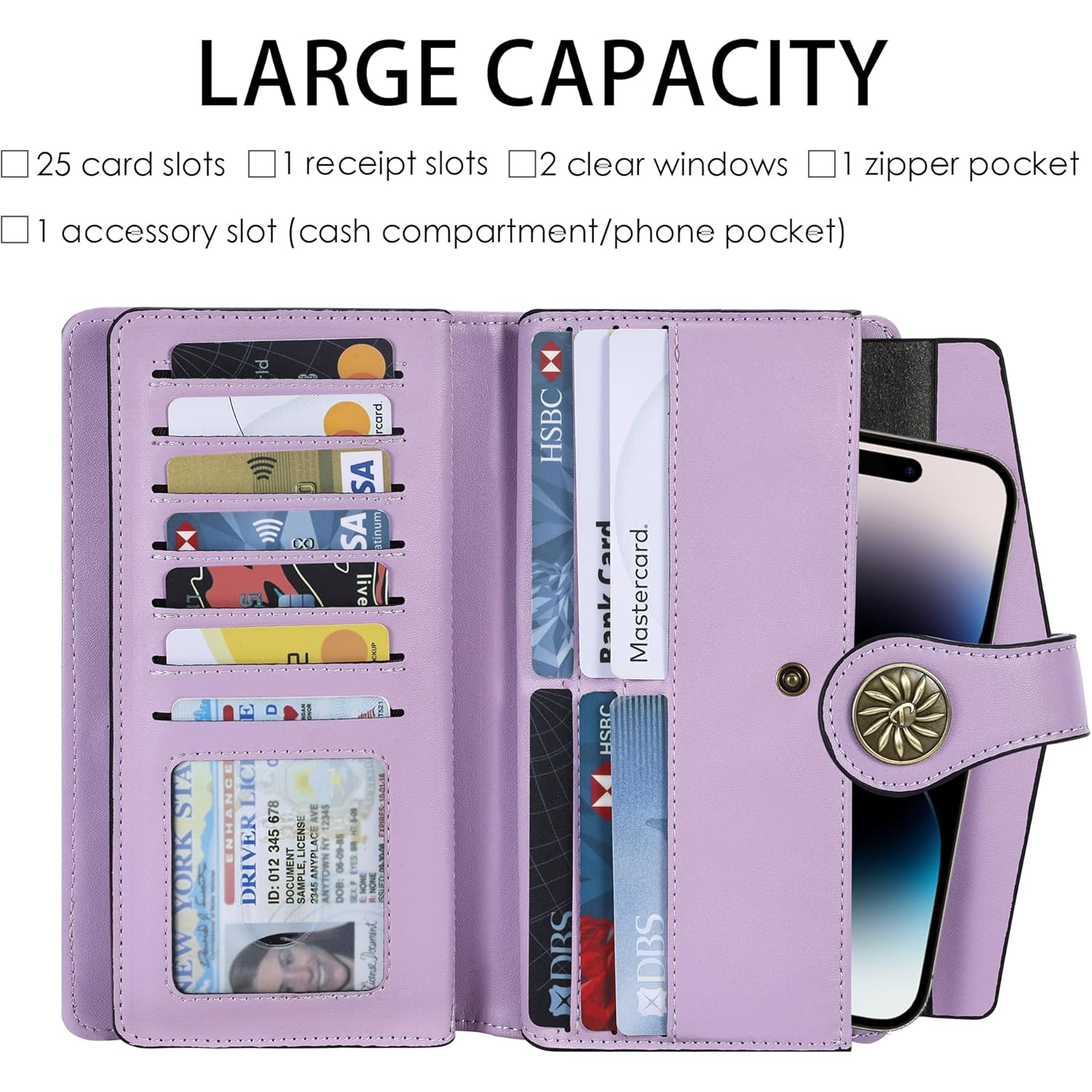 Travelambo Women's Wallet RFID Blocking Trifold Clutch Large Capacity Credit Card Holder Travel Purse