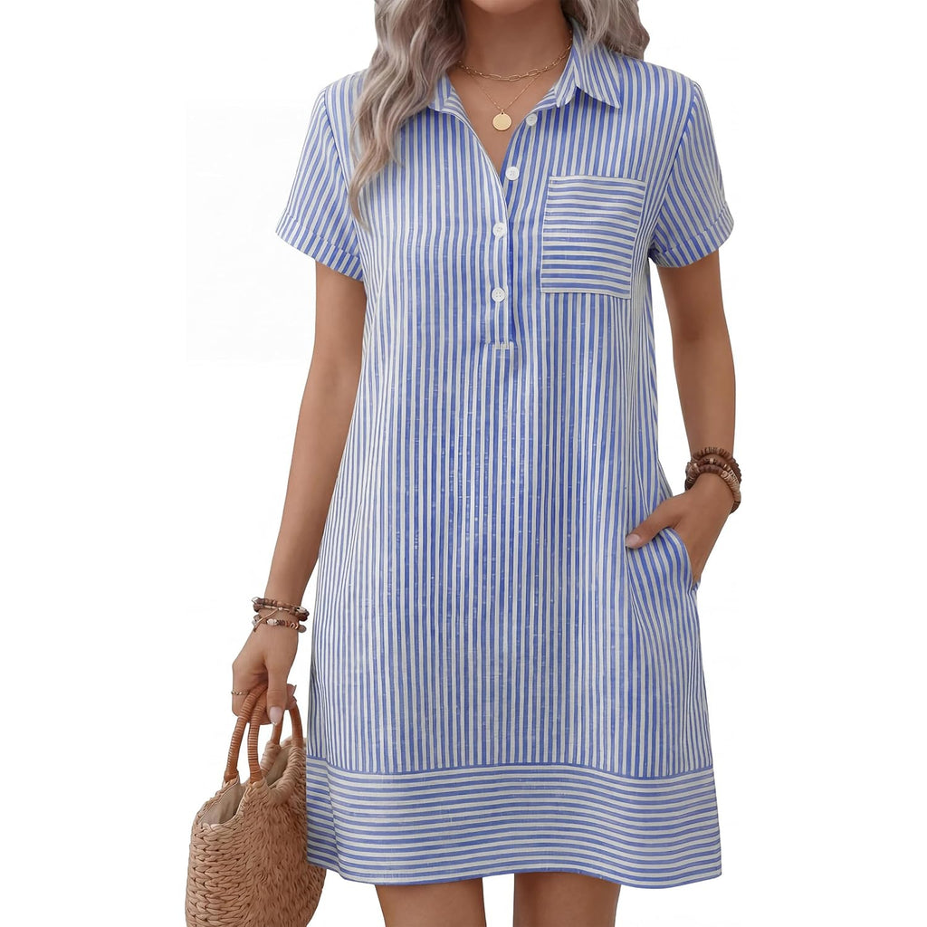 Anrabess Womens Summer Shirt Dresses | Lightweight Breathable, Short Sleeve Button Polo Collar T-Shirt Dress, Daily Beach Work Outfits, Spring Fall Clothes