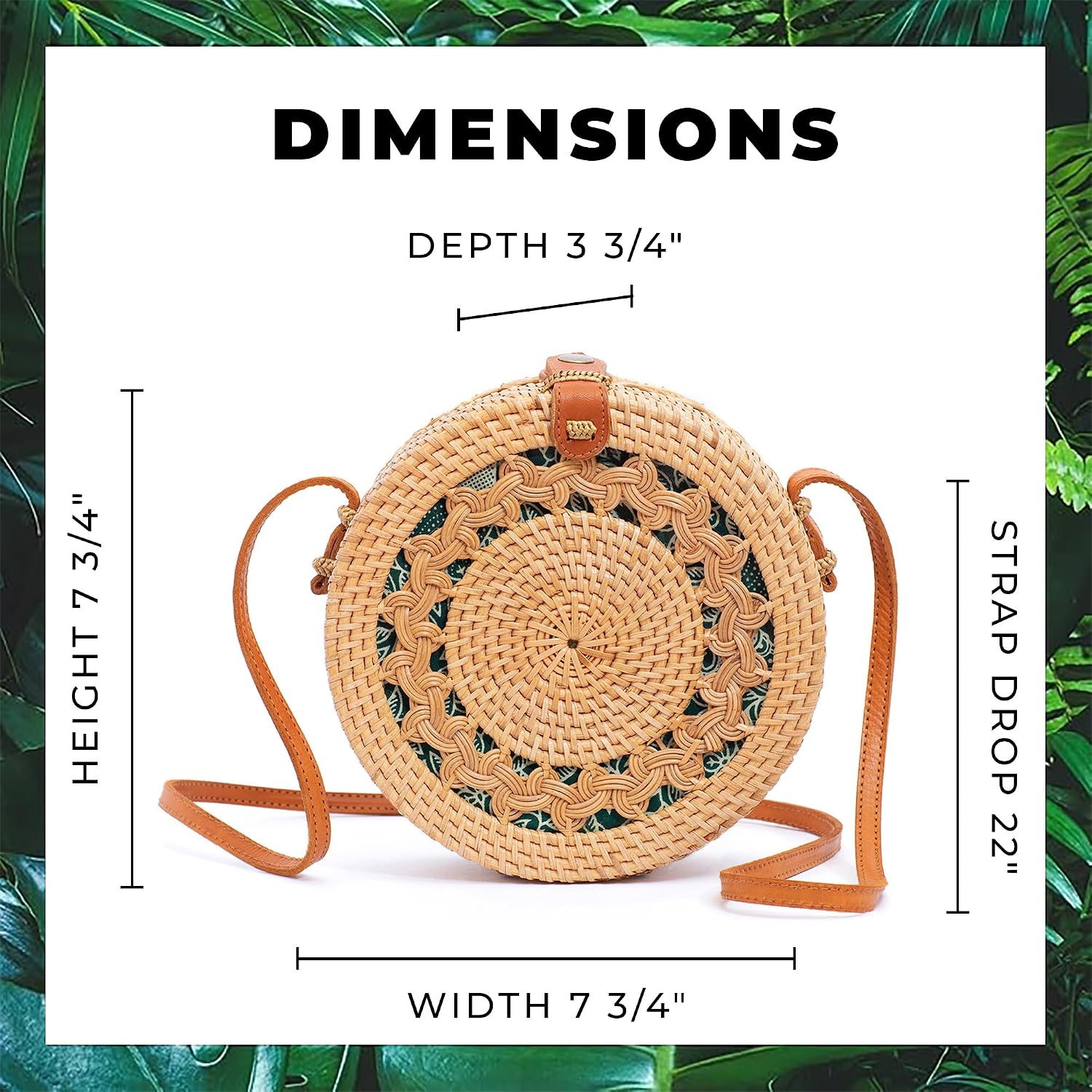 Round Rattan Bag For Women - Handmade Straw Bags - Wicker Purse - Brown White Circle Crossbody Boho Bags