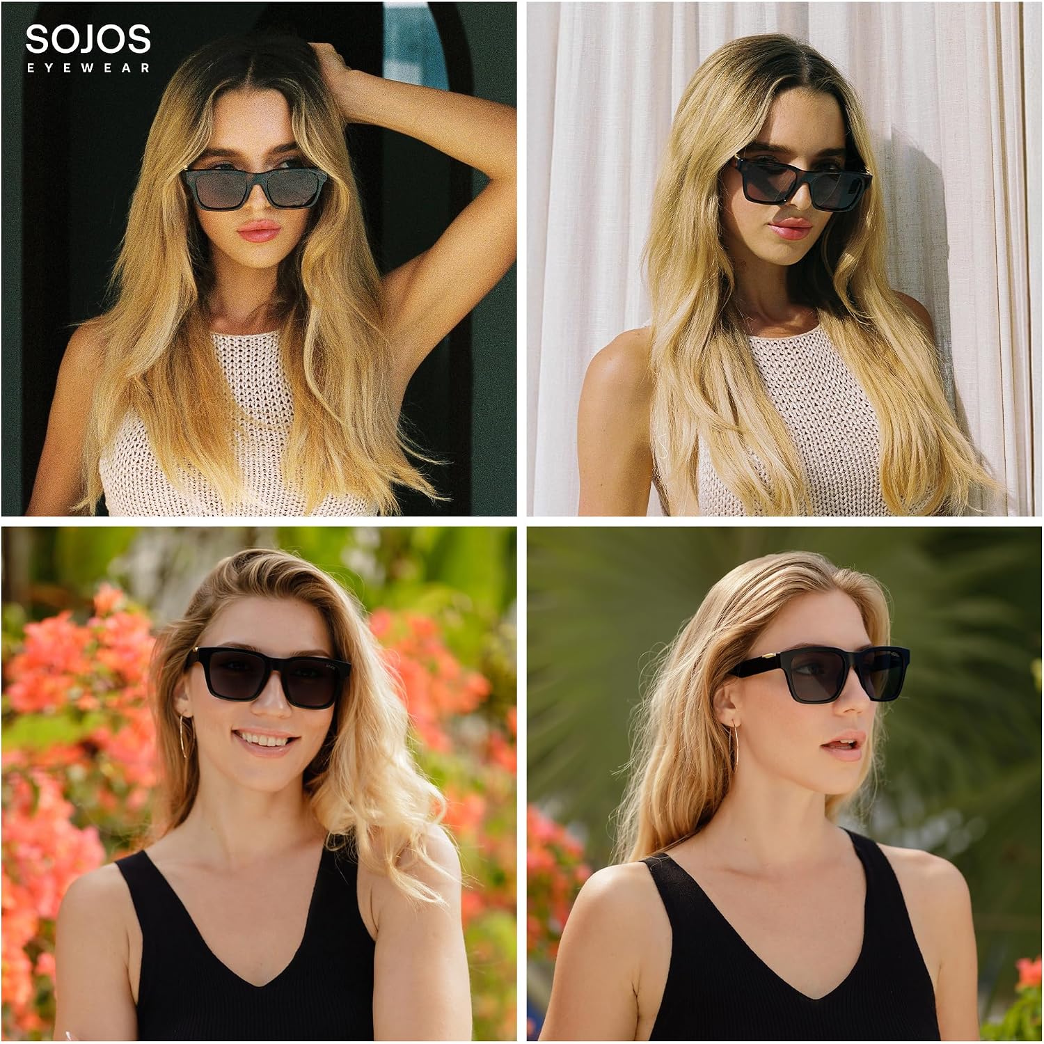 SOJOS Trendy Polarized Square Sunglasses for Women Men,UV400 Retro Square 70s 80s 90s Shades SJ2622 Black