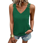 Sipaya Tank Tops for Women Spring Fashion Sleeveless V Neck Lace Tops Flower Flowy Summer Outfits Beach Vacation Clothes
