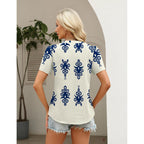 LOMON Womens Summer Tops Boho V Neck Pleated Blouses Dressy Casual Short Sleeve Shirts Vacation Outfits