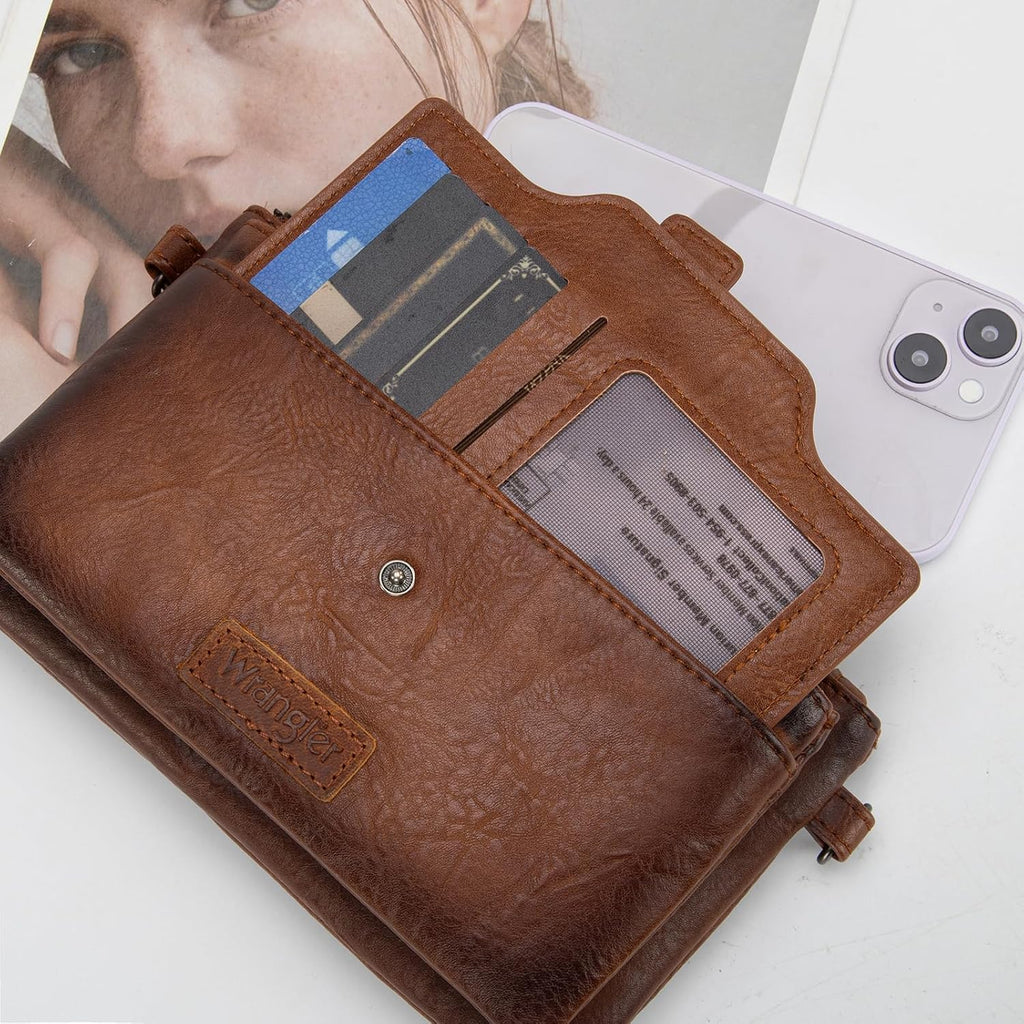 Wrangler Crossbody Wallet Purses Multi-Function Card Holder Purse With Double Zipper
