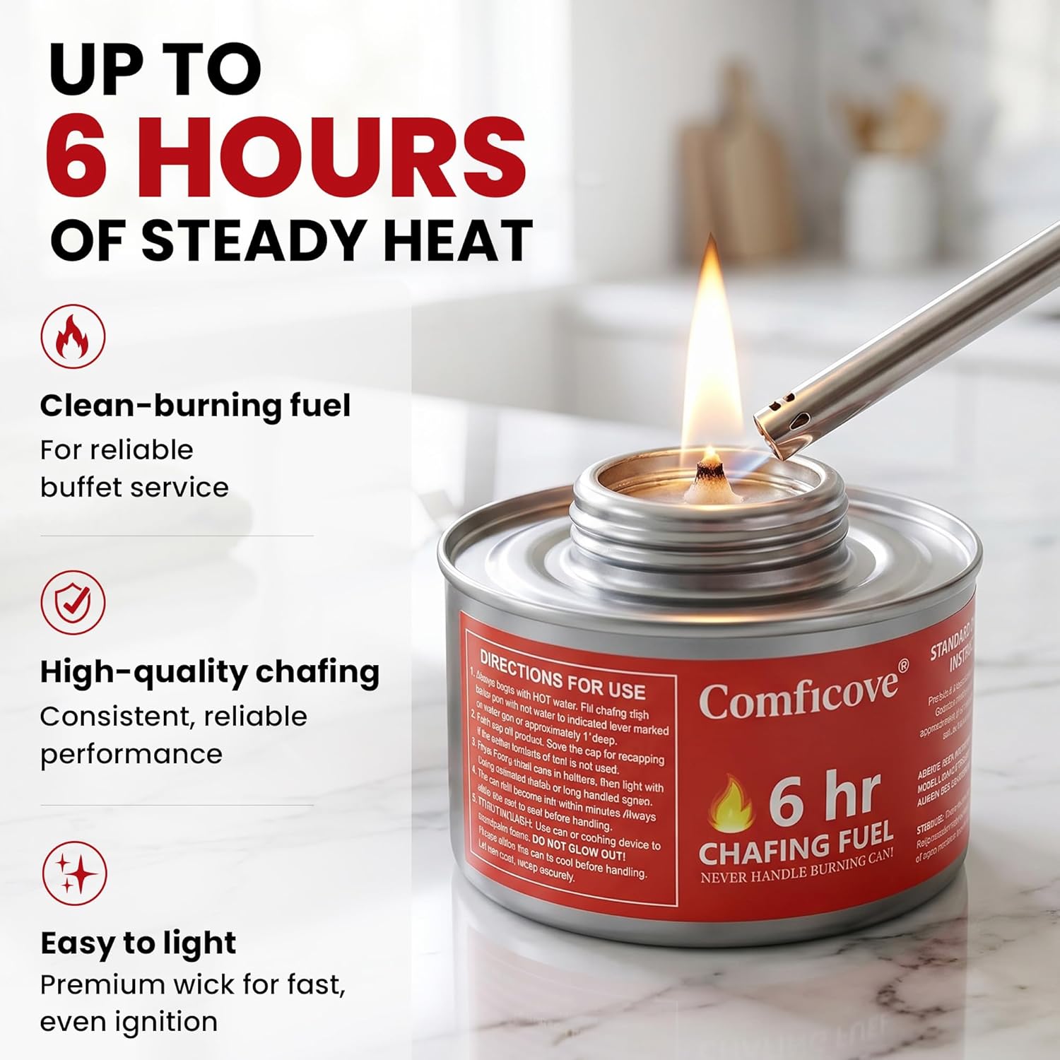 COMFICOVE 6 Hour Chafing Fuel Cans | 12 Pack Canned Heat Food Warmer Fuel Canister for Chafing Dish Buffet Set | Burners for Food Warmer with Wick