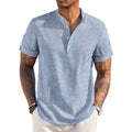 Coofandy Men'S Casual Henley Shirt Short Sleeve Band Collar Linen Shirt Summer Beach Hippie T-Shirts