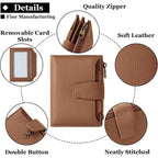 Airkit Small Wallet Women RFID Blocking Soft Leather Bifold Compact Card Holder Wallet for Women with Zipper Coin Pocket 4 ID Window