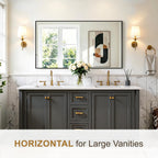 Rectangular Bathroom Mirror, 55"X30" Black Metal Framed Vanity Mirror, Hd Shatterproof Wall Mirror, Horizontal Or Vertical Hanging, Easy Installation For Bathroom, Bedroom, Living Room, Entryway