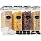 Cereal Containers Storage Set (4L / 135.2Oz), 4Pcs Airtight Food Storage Containers With Lids, Cereal Dispensers For Kitchen Pantry Organization And Storage With Pour Spout, 20 Labels, Marker